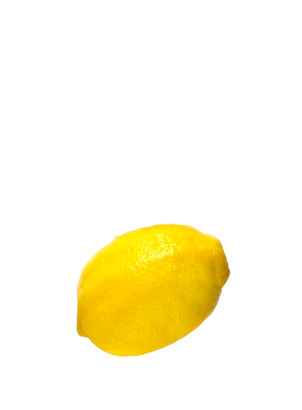 Un limone giallo è seduto su una superficie bianca