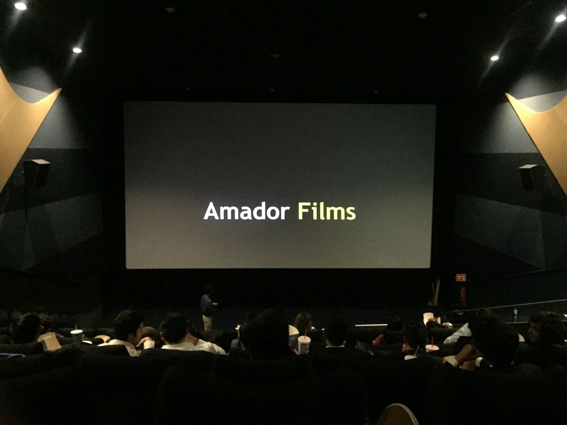 Un grupo de personas están viendo una película en Amador Films.