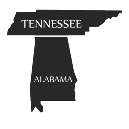 A red map of alabama on a white background