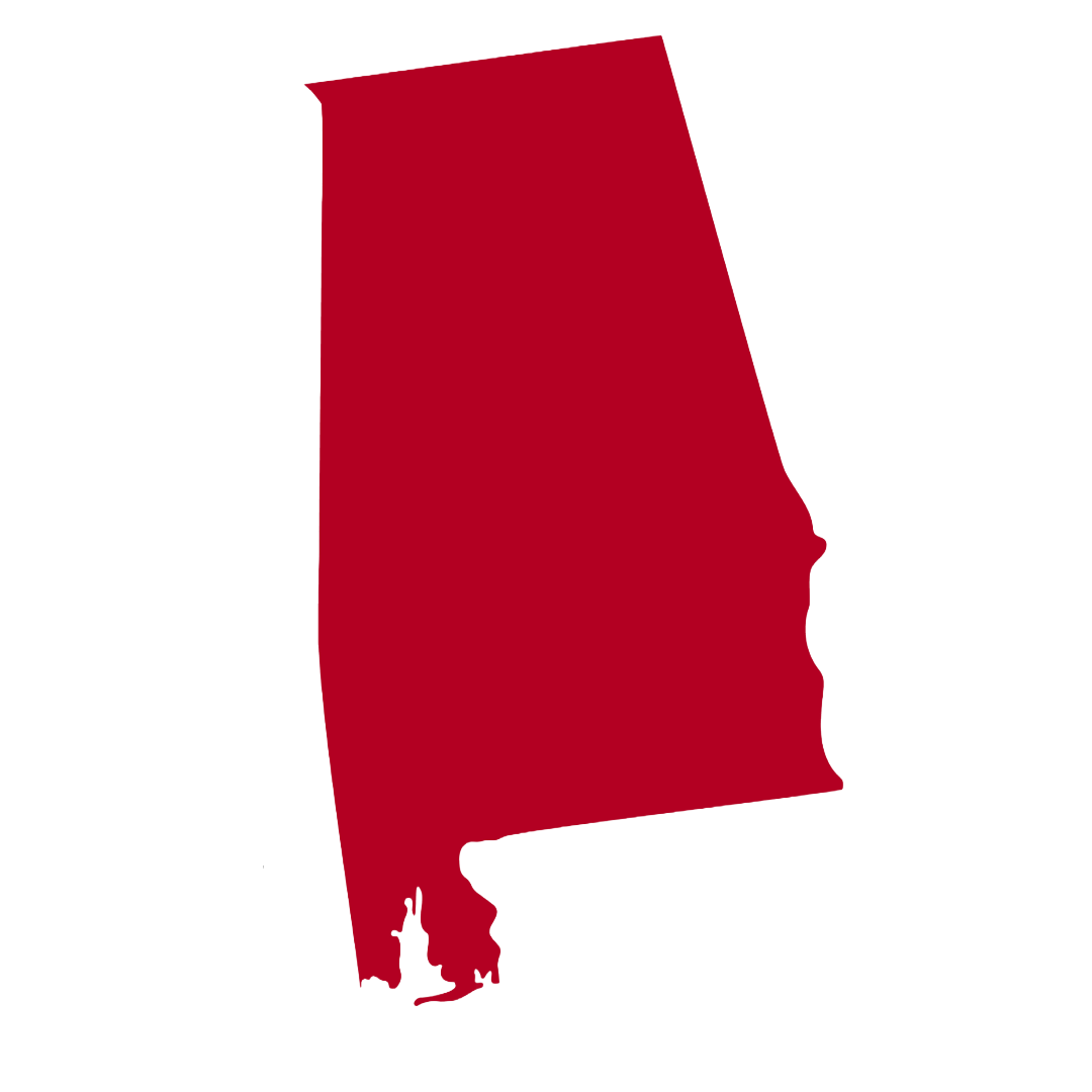 A red map of alabama on a white background