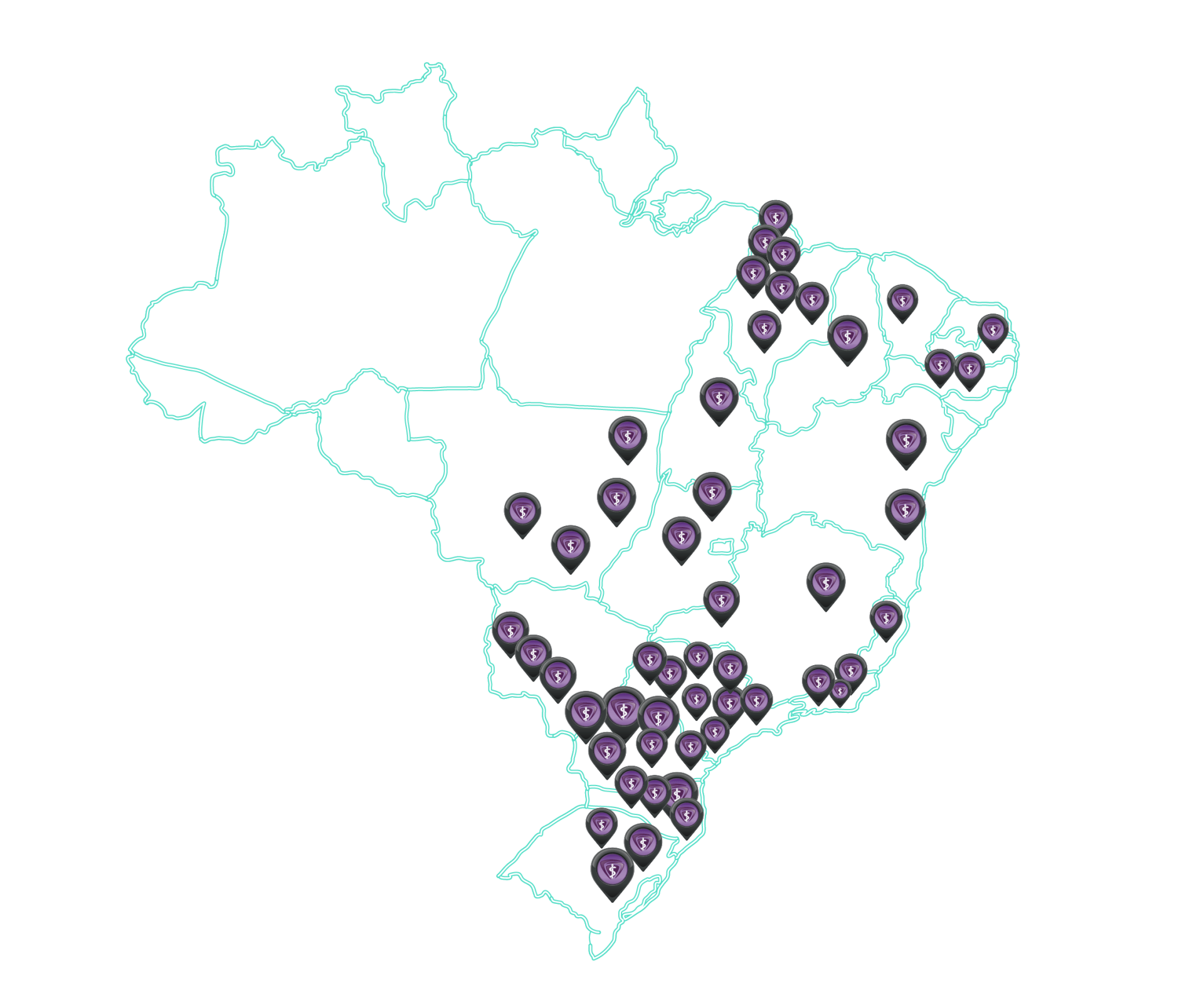 mapa de clientes da SuperDental no Brasil