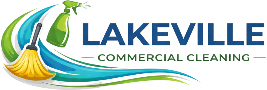 Lakeville Commercial Cleaning logo with broom and spray bottle graphic, Lakeville, MN