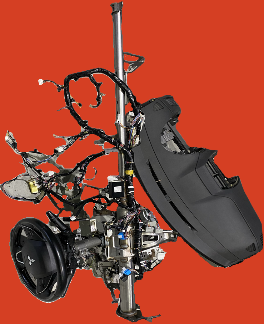 A bunch of car parts are stacked on top of each other