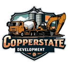 Logo for Copperstate Development with construction vehicles: cement mixer, excavator.