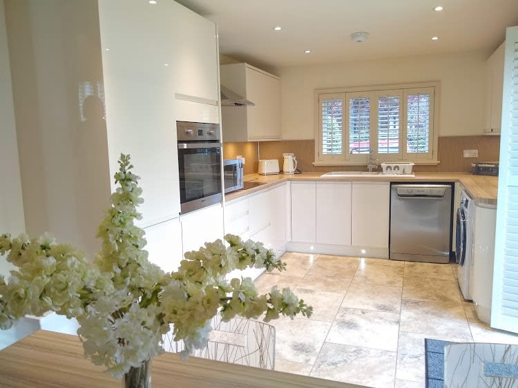 Large, spacious kitchen with spotlights