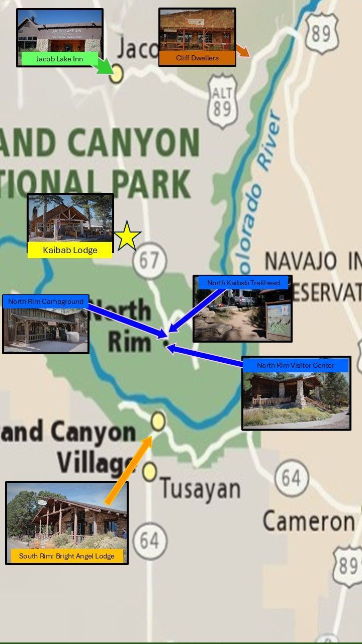 A map showing jacob lake and canyon national park