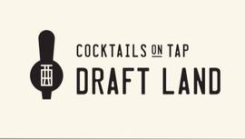 Logo for Draft Land with a black cocktail glass icon and text “Cocktails on Tap” above “DRAFT LAND” on a cream background
