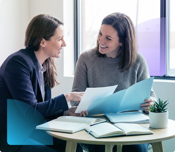 Two people talking on a couch in a bright room with a plant, overlaid with a text quote about feeling heard.
