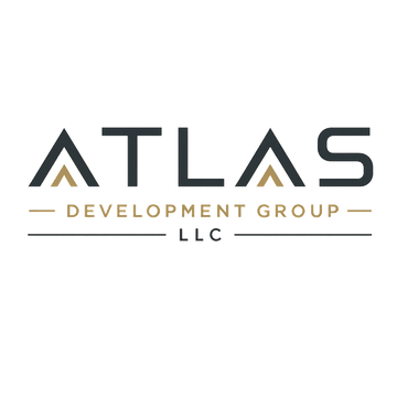 Atlas Development Group LLC logo in gray and gold with stylized mountain icon on white background
