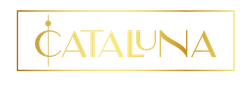 a logo for a restaurant called cataluna with a gold frame