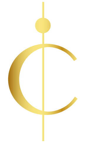 a gold symbol with a crescent moon and a stick on a white background .