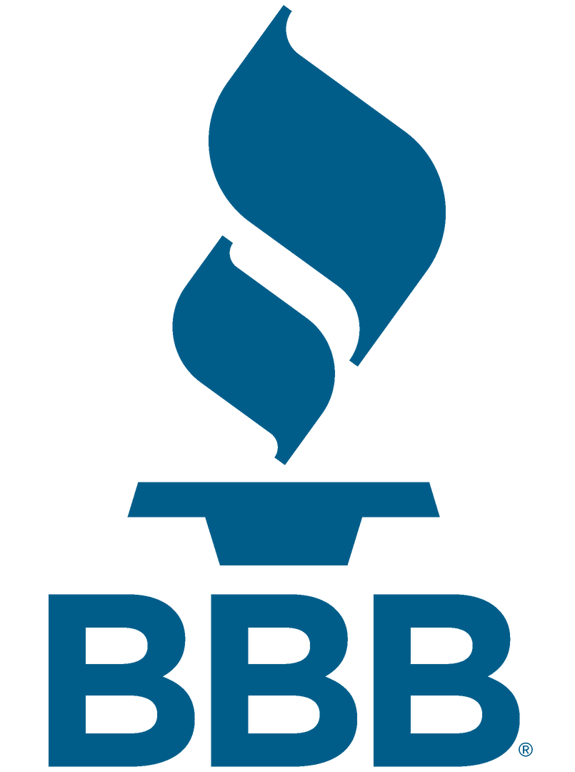 A blue and white logo for the better business bureau