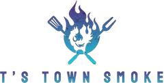 A logo for a restaurant called t 's town smoke