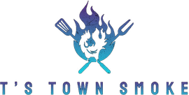 A logo for a restaurant called t 's town smoke