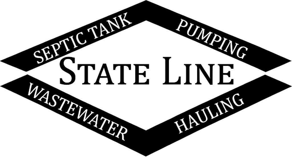 A black and white logo for the state line septic tank cleaning wastewater hauling company.