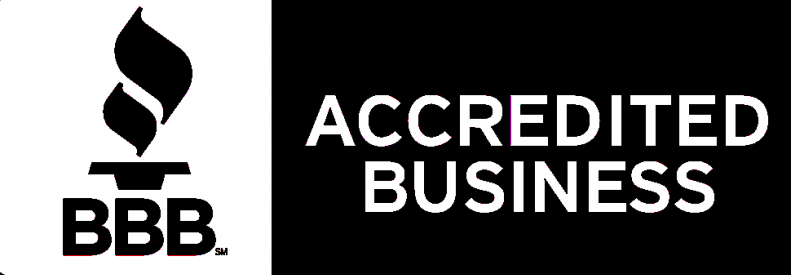 A black and white logo for an accredited business.