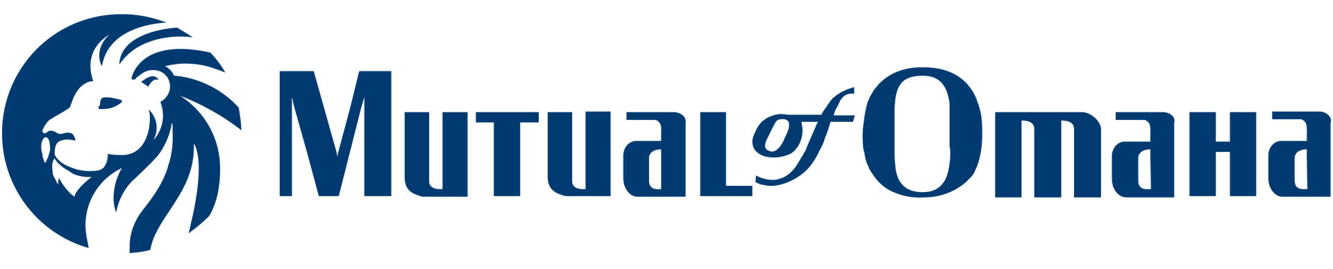 A blue logo for mutual of omaha with a lion on it