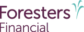The logo for foresters financial is purple and green.