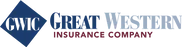 The logo for the great western insurance company is blue and red.