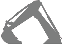 Gray silhouette of an excavator arm with bucket, raised at an angle.