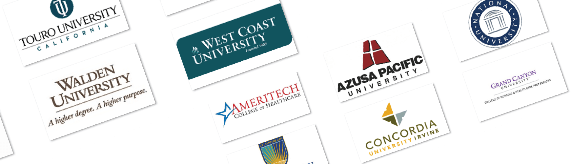 A collage of logos for various universities including a west coast university