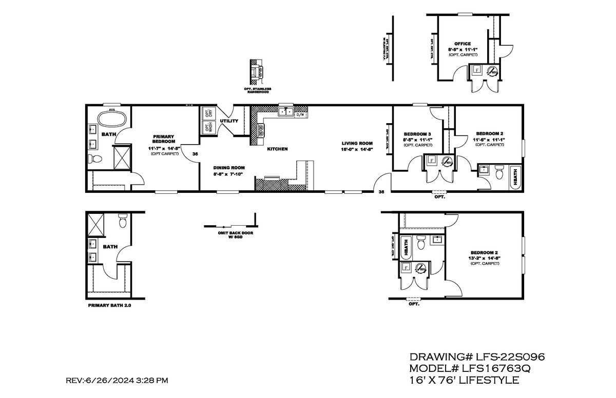 A black and white floor plan of a mobile home.