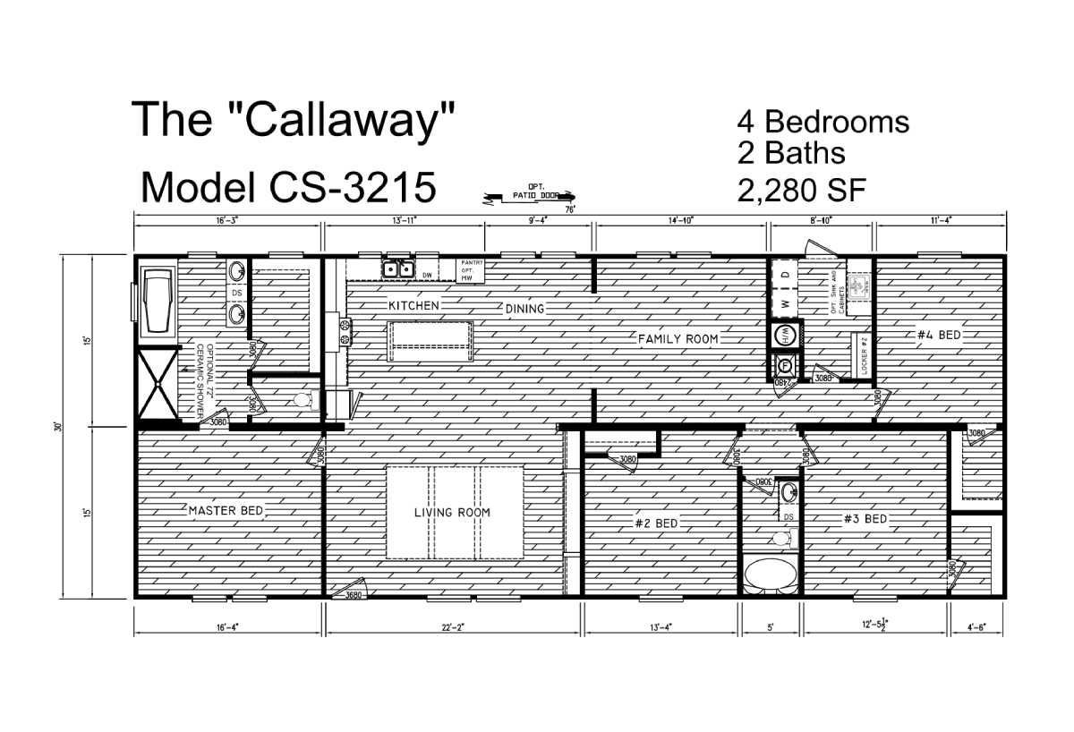 A black and white floor plan of a mobile home.