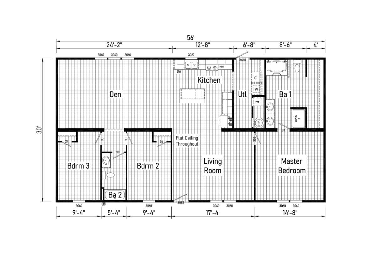 A black and white floor plan of a mobile home.