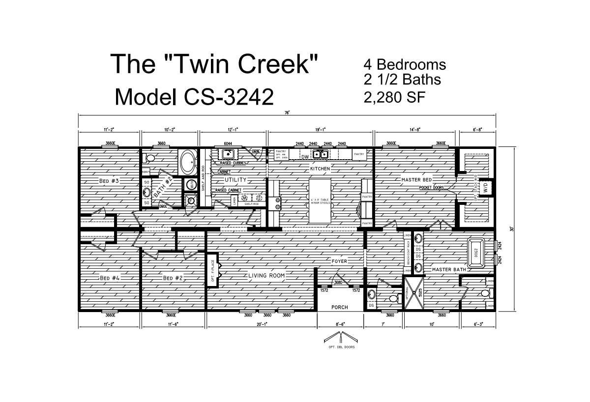 A black and white floor plan of a mobile home.