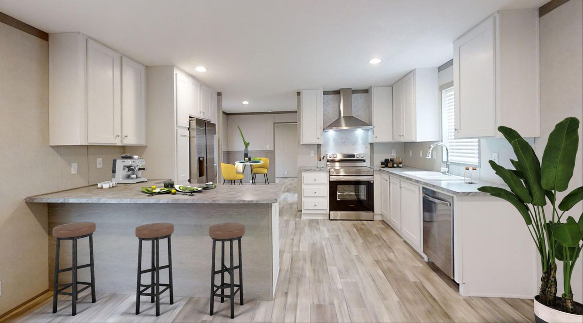 A black and white floor plan of a mobile home.