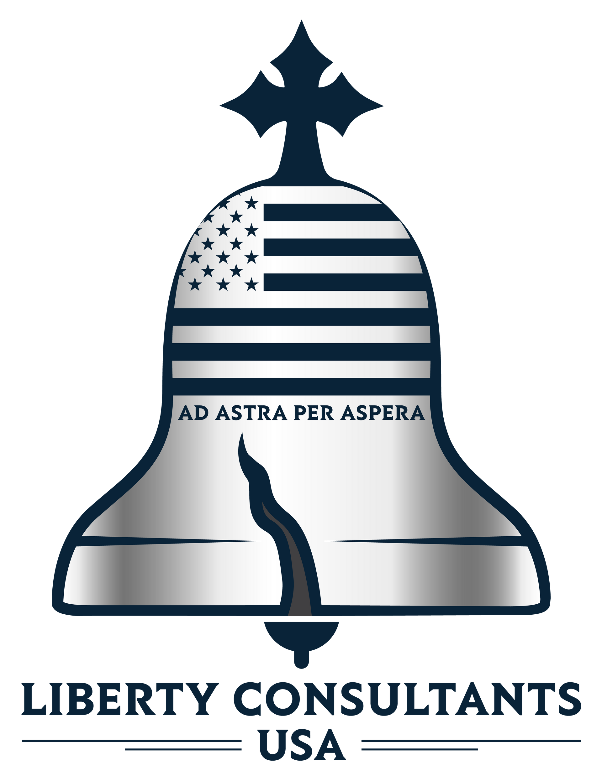 The logo for liberty consultants usa has a bell with an american flag on it