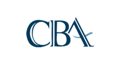 CBA logo in navy blue, with stylized letters on a white background.