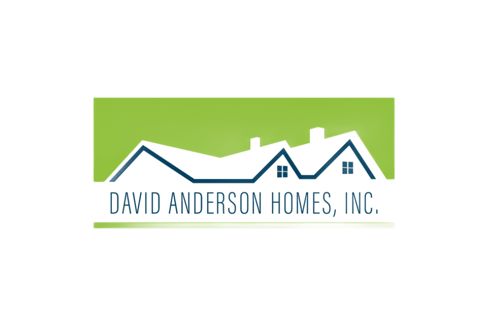 David Anderson Homes logo: white home outline with blue text on green background.