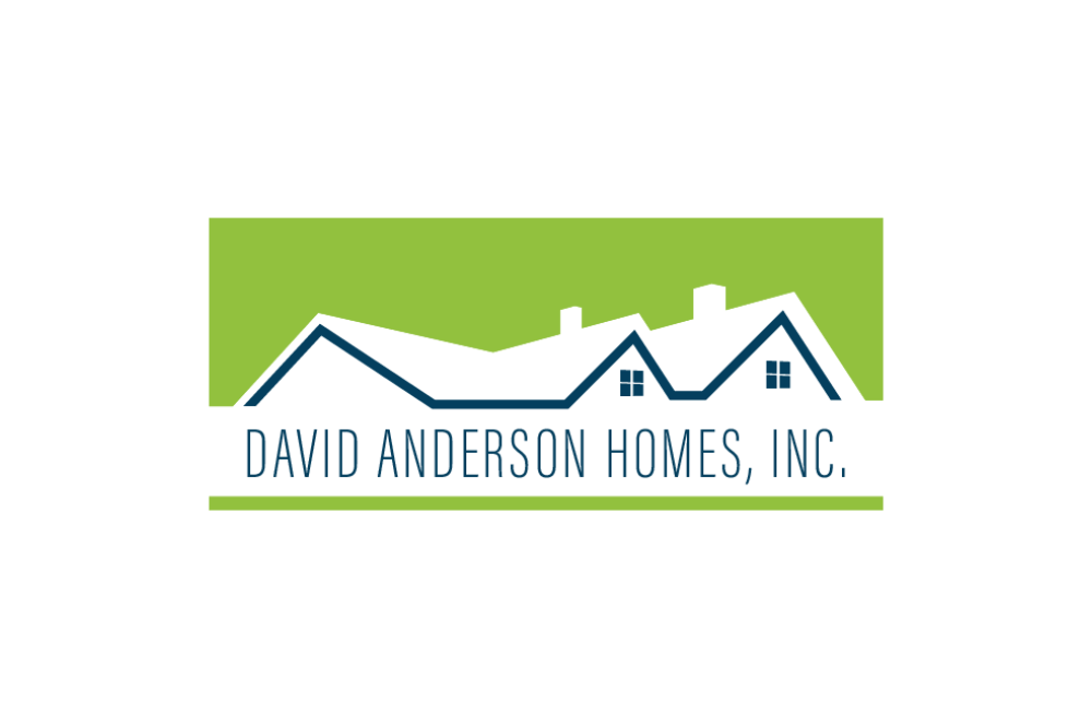 David Anderson Homes logo: white home outline with blue text on green background.