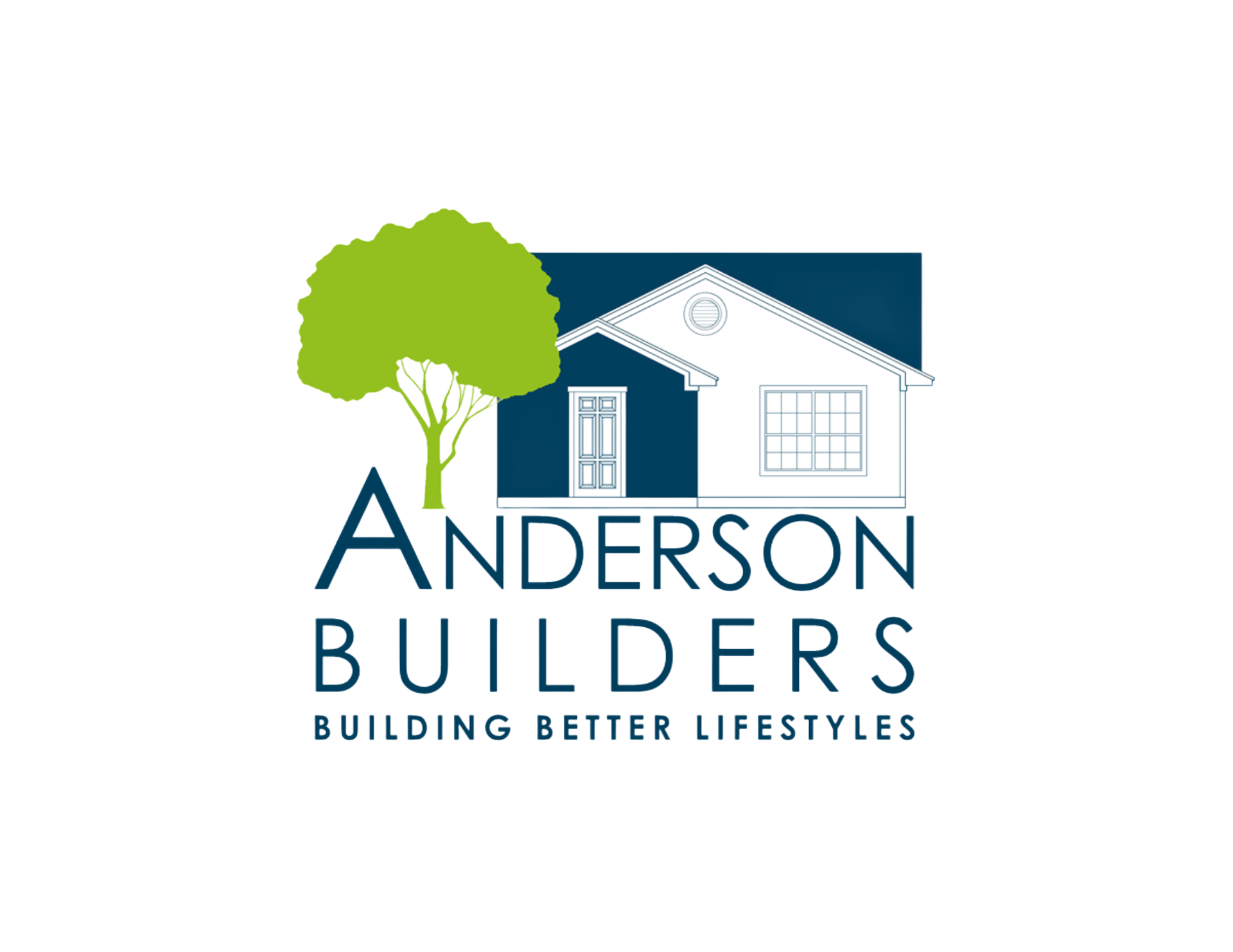 Anderson Builders logo featuring a house silhouette, tree, and text: 
