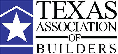 Texas Association of Builders logo with white star on blue house icon and black text