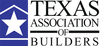 Texas Association of Builders logo with white star on blue house icon and black text