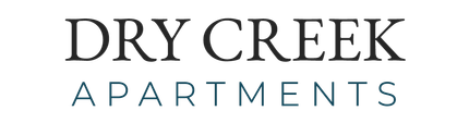 Logo for Dry Creek Apartments. The words DRY CREEK in black are over the word APARTMENTS in a teal color.