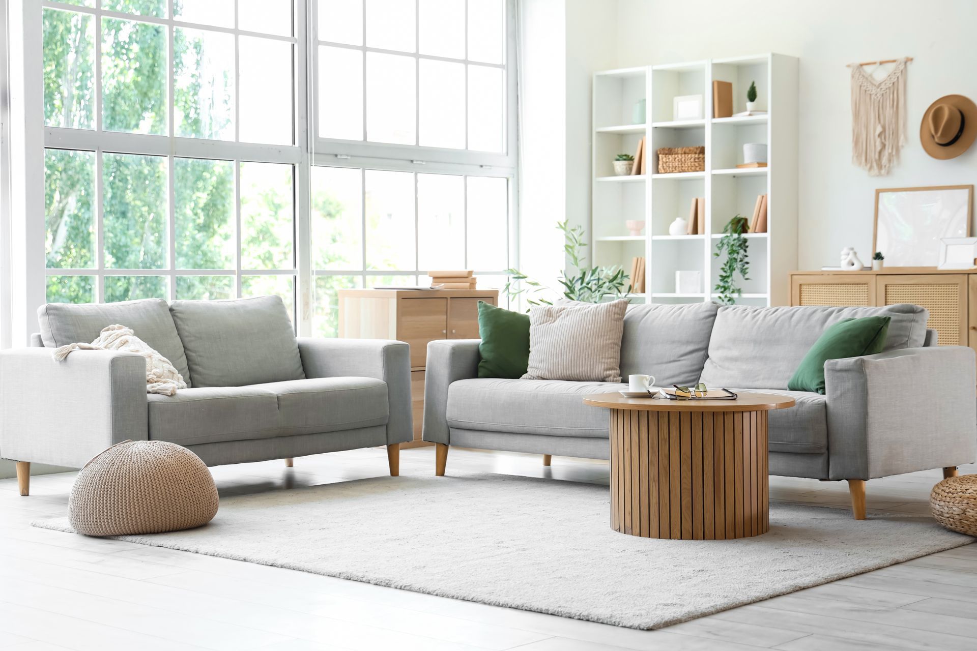 A living room with two couches and a coffee table.