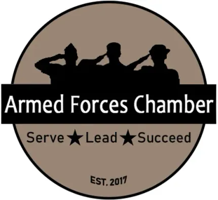 Armed Forces Chamber logo with soldier silhouettes and “Serve Lead Succeed,” established 2017