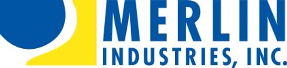 Logo of Merlin Industries, Inc. in blue and yellow.