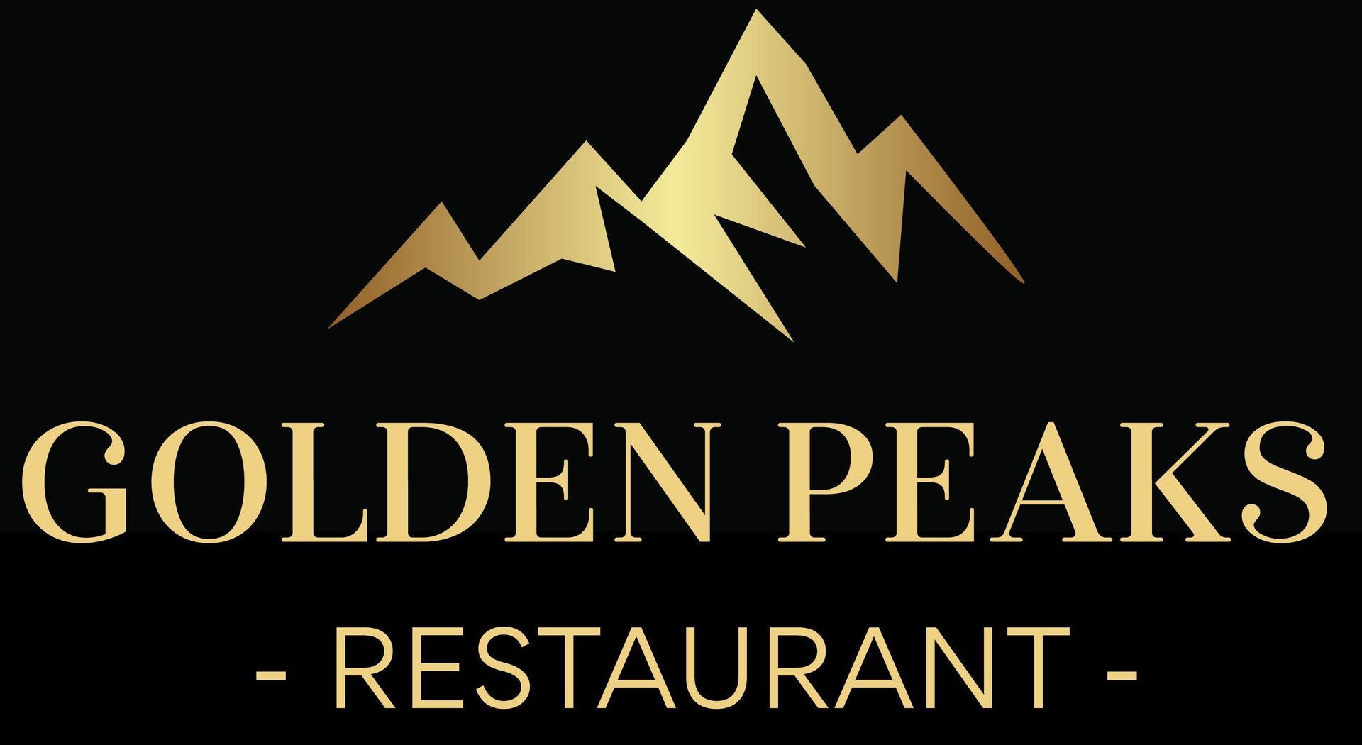 A golden peaks restaurant logo with a mountain on it