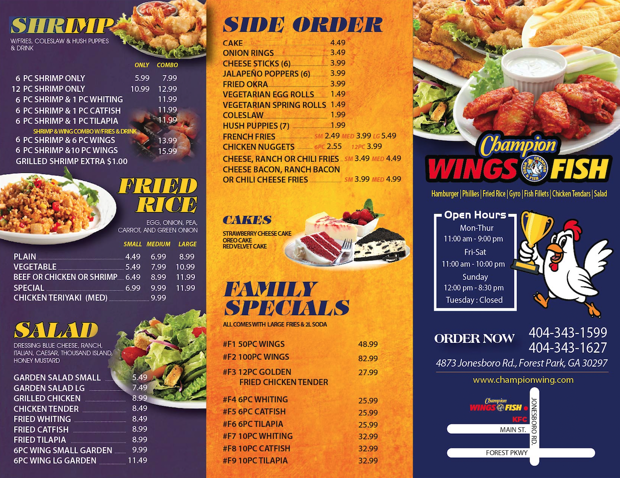 Champion Wings & Fish Menu