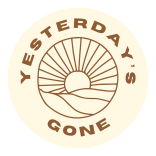 A logo for yesterday 's gone with a sunset in the middle of a circle.