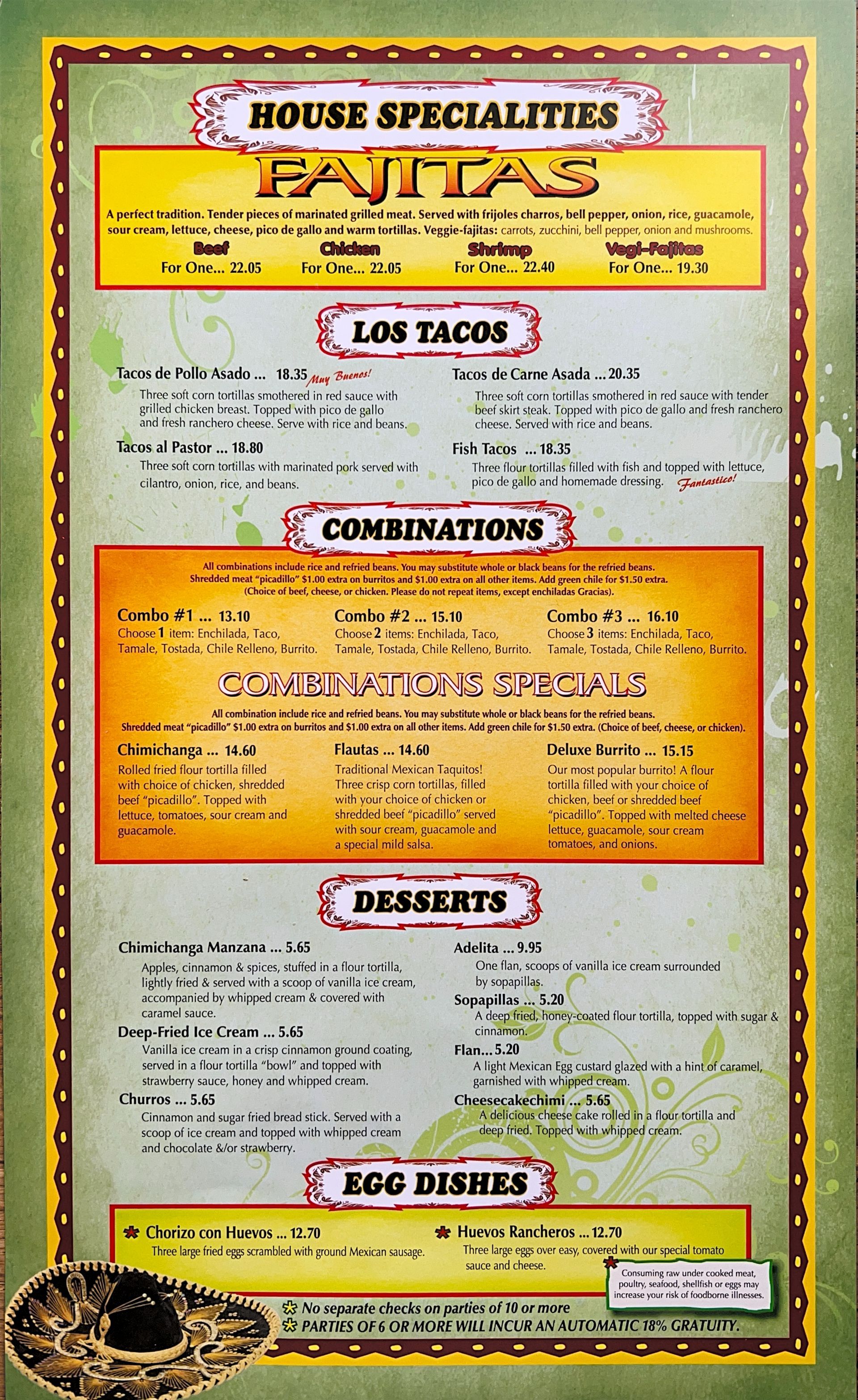 A menu for a restaurant shows a variety of food items