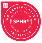 Certification logo for Sr. Professional in HR Management.  