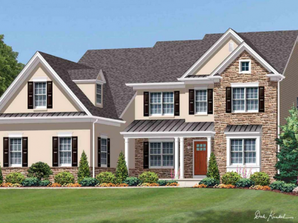 An artist 's impression of a house with a stone facade