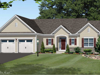 An artist 's impression of a house with two garages