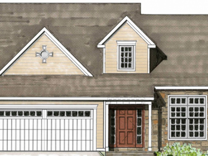 An artist 's impression of a house with a brown roof