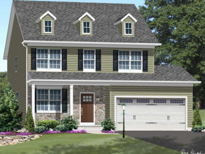 An artist 's impression of a house with a large garage